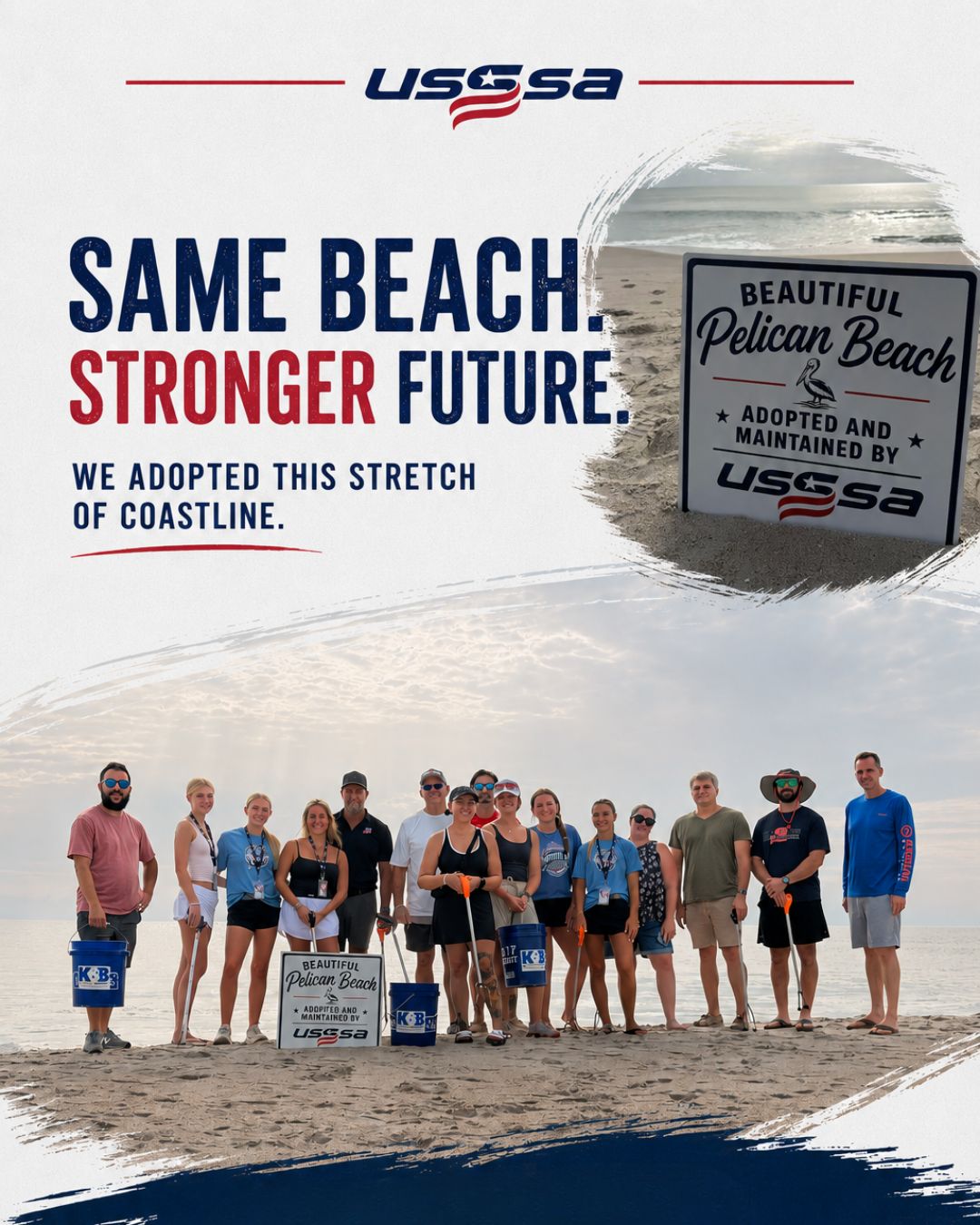 USSSA staff spending the morning cleaning up Pelican Beach Park in Satellite Beach, Florida as part of the Adopt-A-Beach program.