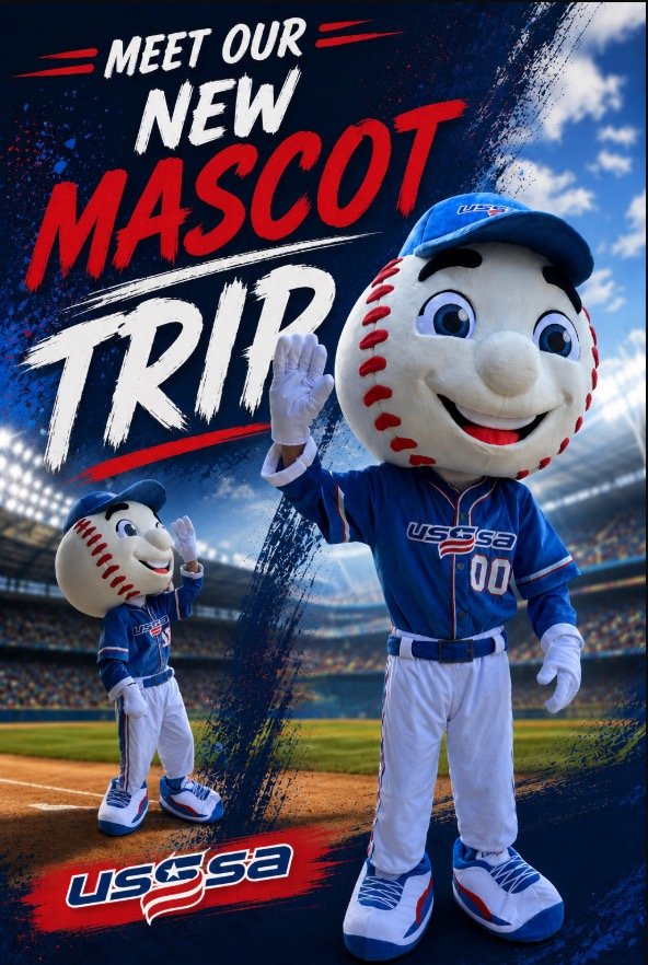 Trip, USSSA's brand-new mascot, making his official debut this week at the National All State Championship.